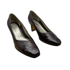 Vtg Ros Hommerson Women Brown Crocodile Fine Leather Upper 2” Heels Pumps Sz 6M